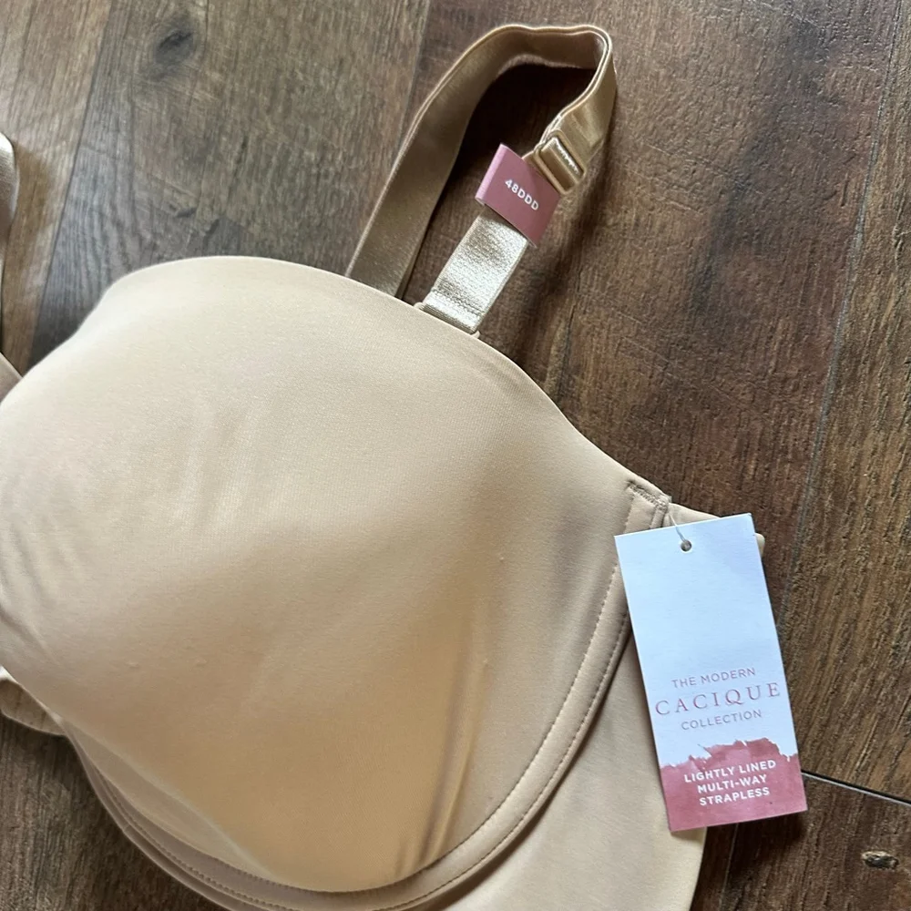 Women's Cacique Lightly Lined Multi-Way Strapless Bra 48DDD Beige